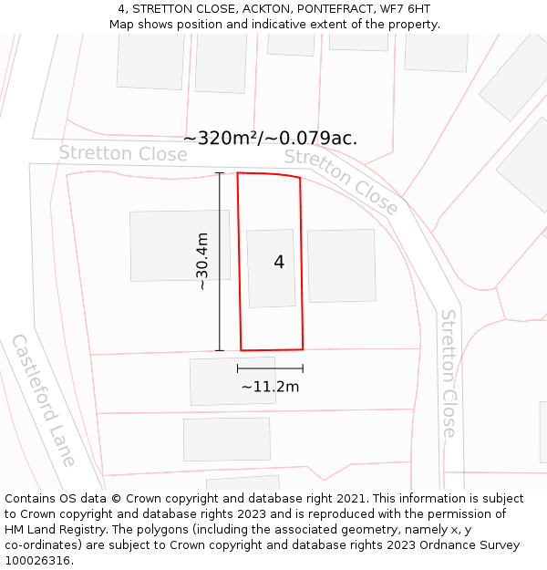 4, STRETTON CLOSE, ACKTON, PONTEFRACT, WF7 6HT: Plot and title map