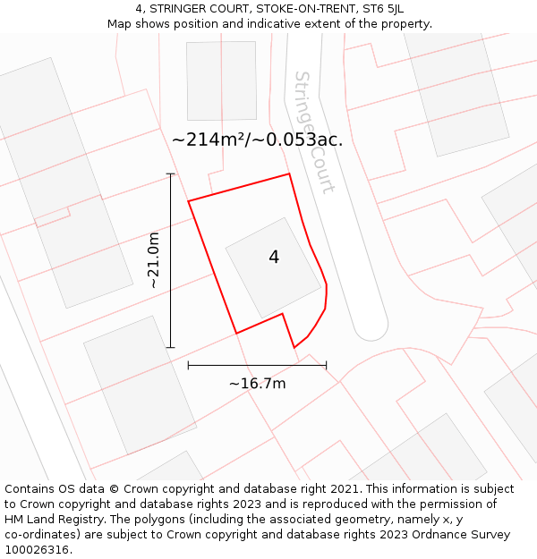 4, STRINGER COURT, STOKE-ON-TRENT, ST6 5JL: Plot and title map