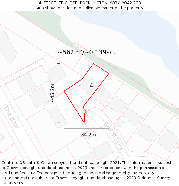 4, STROTHER CLOSE, POCKLINGTON, YORK, YO42 2GR: Plot and title map