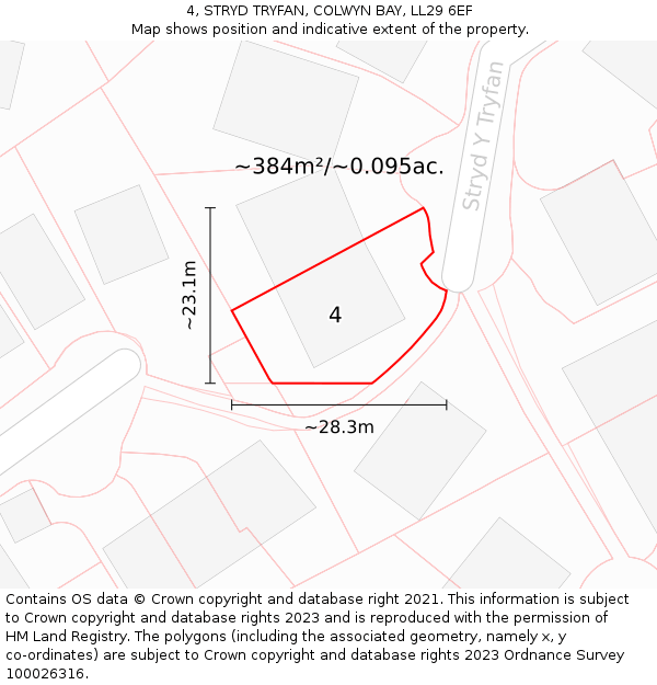 4, STRYD TRYFAN, COLWYN BAY, LL29 6EF: Plot and title map