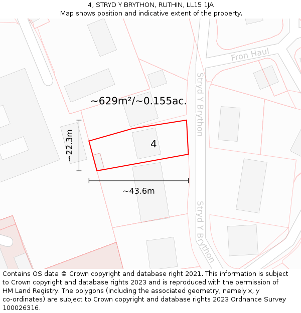 4, STRYD Y BRYTHON, RUTHIN, LL15 1JA: Plot and title map