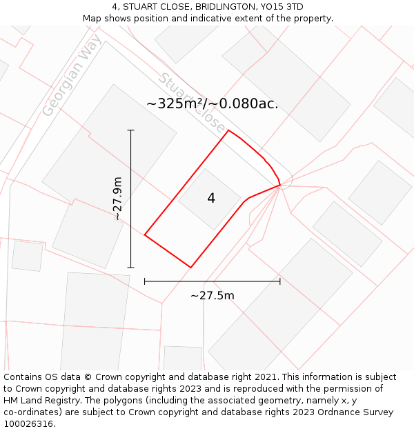 4, STUART CLOSE, BRIDLINGTON, YO15 3TD: Plot and title map