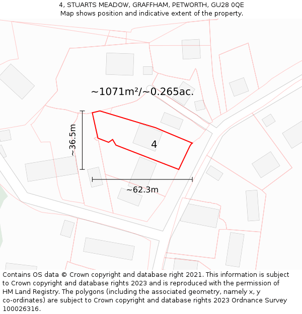 4, STUARTS MEADOW, GRAFFHAM, PETWORTH, GU28 0QE: Plot and title map