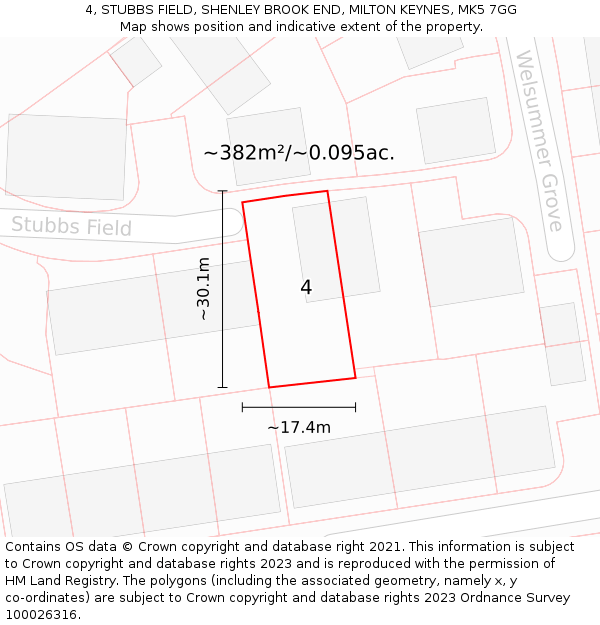 4, STUBBS FIELD, SHENLEY BROOK END, MILTON KEYNES, MK5 7GG: Plot and title map