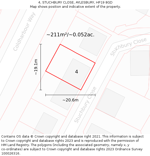 4, STUCHBURY CLOSE, AYLESBURY, HP19 8GD: Plot and title map