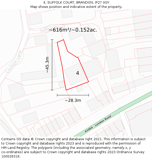 4, SUFFOLK COURT, BRANDON, IP27 0GY: Plot and title map