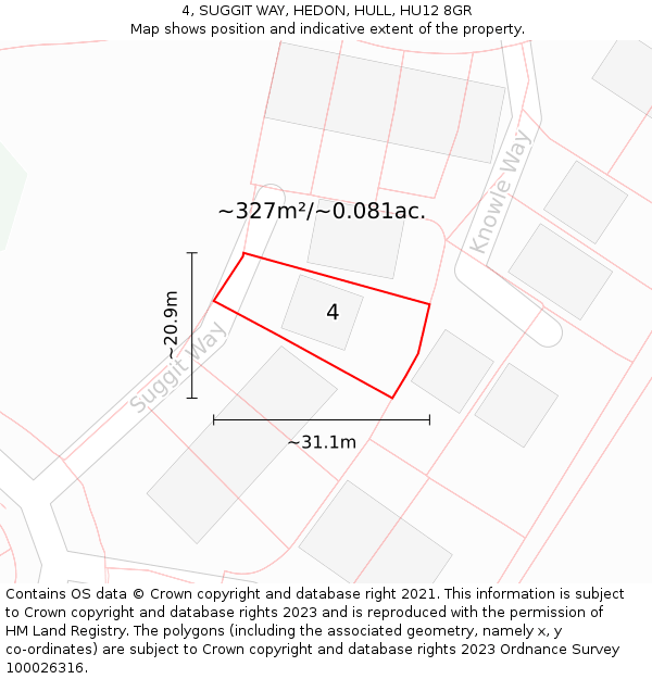 4, SUGGIT WAY, HEDON, HULL, HU12 8GR: Plot and title map