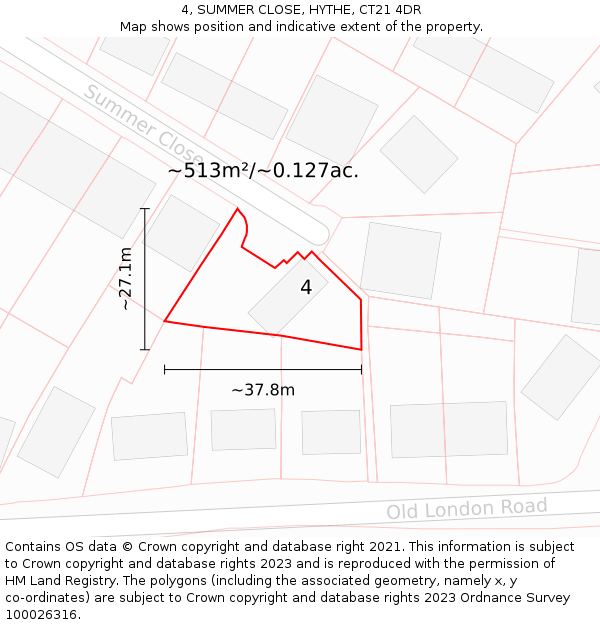 4, SUMMER CLOSE, HYTHE, CT21 4DR: Plot and title map