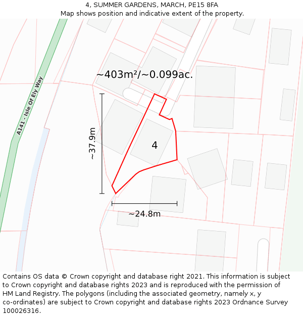 4, SUMMER GARDENS, MARCH, PE15 8FA: Plot and title map