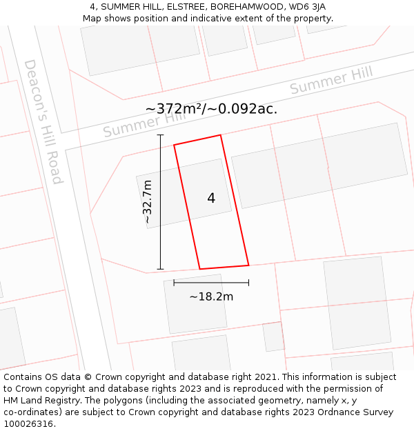 4, SUMMER HILL, ELSTREE, BOREHAMWOOD, WD6 3JA: Plot and title map