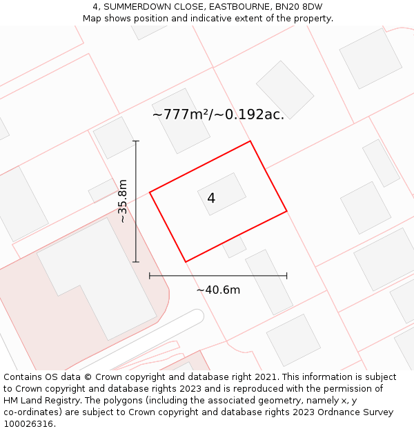 4, SUMMERDOWN CLOSE, EASTBOURNE, BN20 8DW: Plot and title map