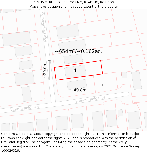 4, SUMMERFIELD RISE, GORING, READING, RG8 0DS: Plot and title map