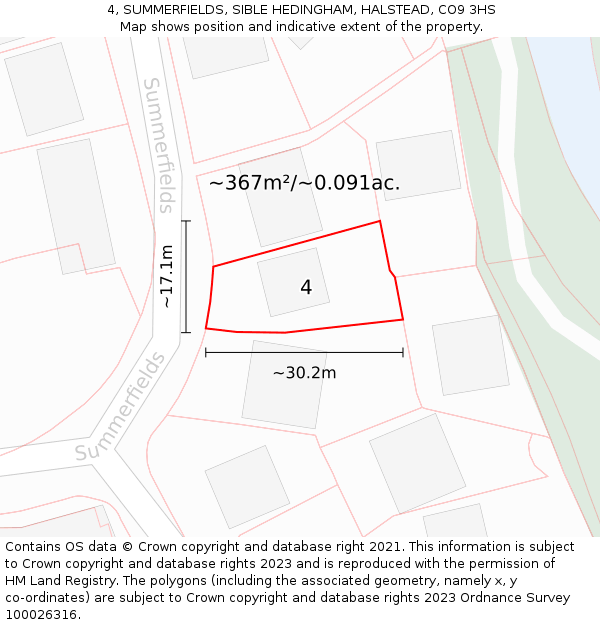 4, SUMMERFIELDS, SIBLE HEDINGHAM, HALSTEAD, CO9 3HS: Plot and title map
