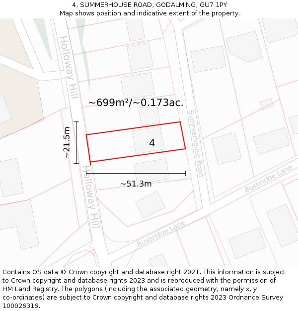 4, SUMMERHOUSE ROAD, GODALMING, GU7 1PY: Plot and title map
