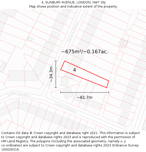 4, SUNBURY AVENUE, LONDON, NW7 3SJ: Plot and title map