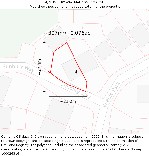 4, SUNBURY WAY, MALDON, CM9 6YH: Plot and title map