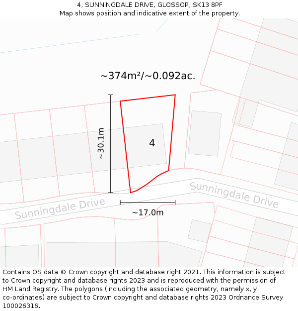 4, SUNNINGDALE DRIVE, GLOSSOP, SK13 8PF: Plot and title map