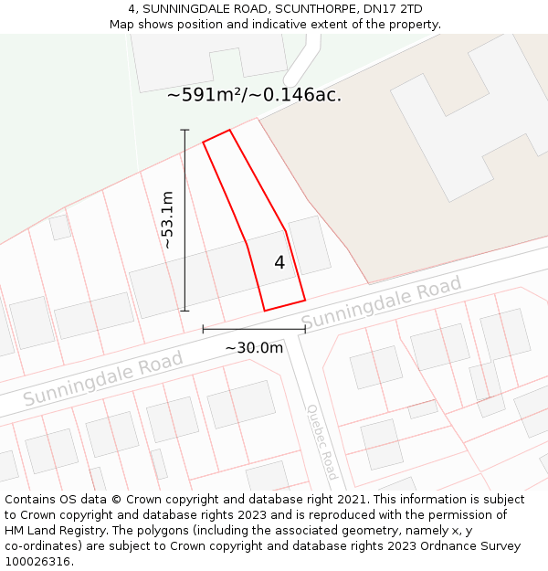 4, SUNNINGDALE ROAD, SCUNTHORPE, DN17 2TD: Plot and title map