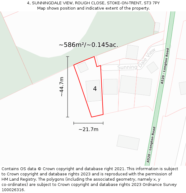 4, SUNNINGDALE VIEW, ROUGH CLOSE, STOKE-ON-TRENT, ST3 7PY: Plot and title map