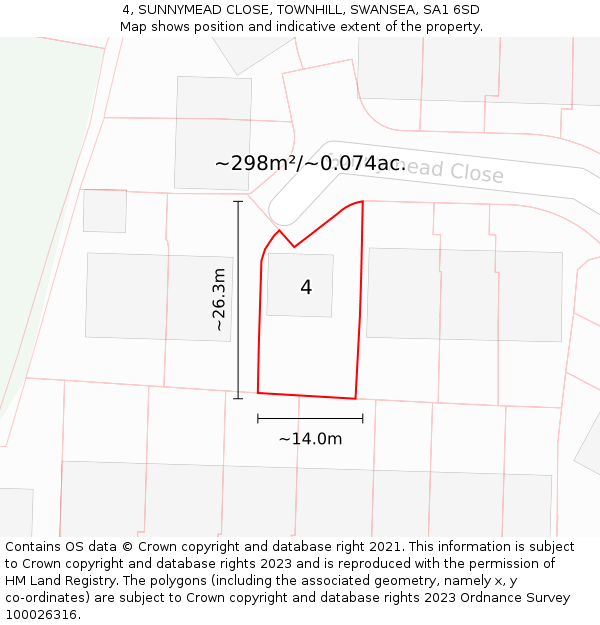 4, SUNNYMEAD CLOSE, TOWNHILL, SWANSEA, SA1 6SD: Plot and title map