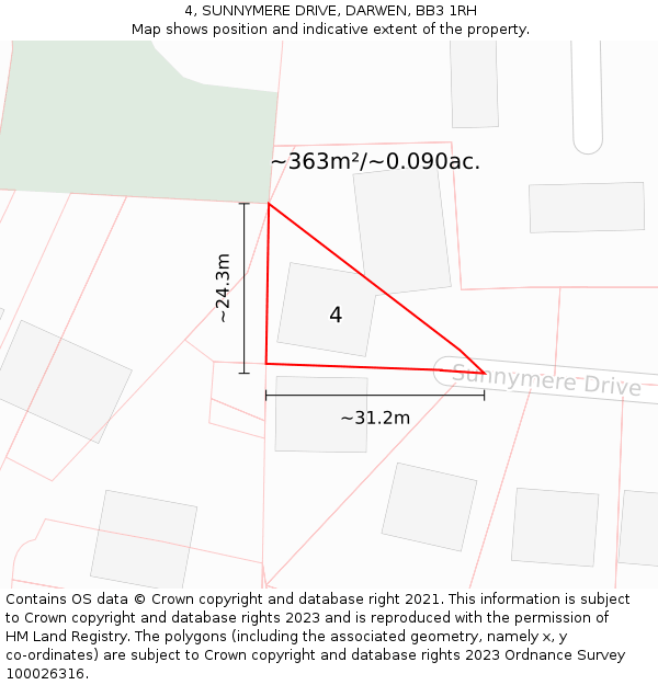 4, SUNNYMERE DRIVE, DARWEN, BB3 1RH: Plot and title map