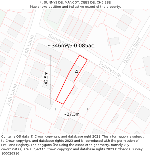 4, SUNNYSIDE, MANCOT, DEESIDE, CH5 2BE: Plot and title map