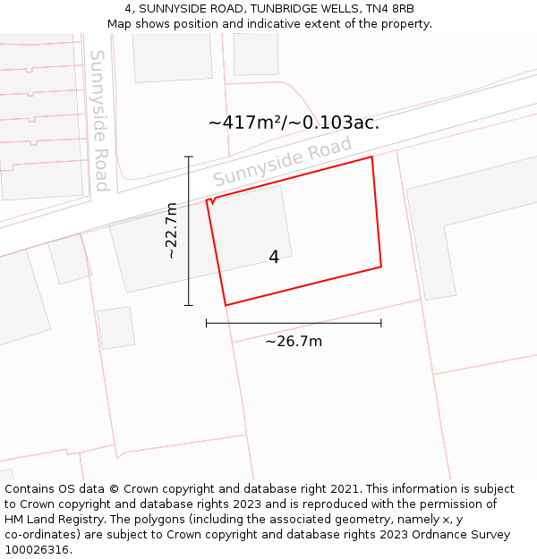 4, SUNNYSIDE ROAD, TUNBRIDGE WELLS, TN4 8RB: Plot and title map