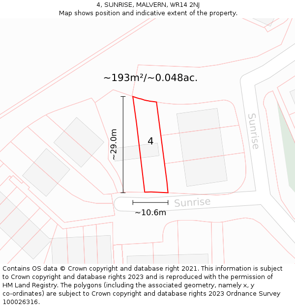 4, SUNRISE, MALVERN, WR14 2NJ: Plot and title map