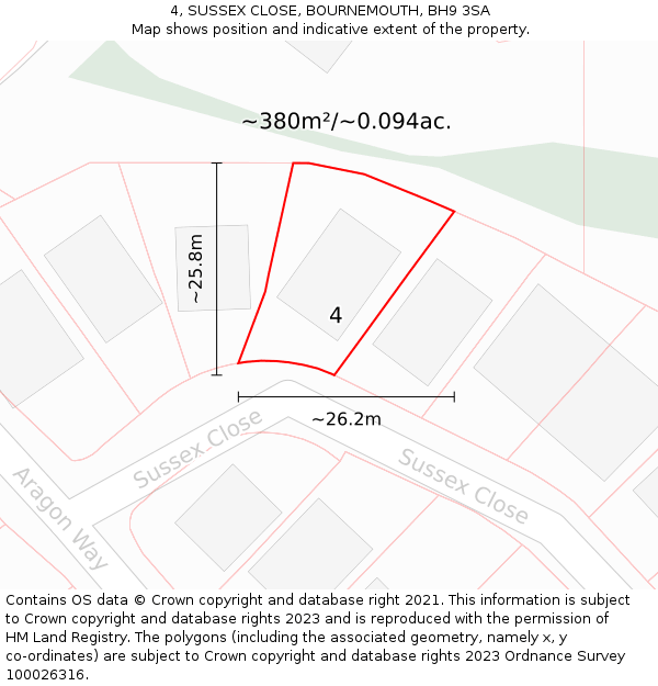 4, SUSSEX CLOSE, BOURNEMOUTH, BH9 3SA: Plot and title map