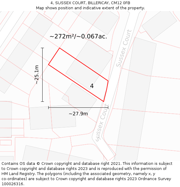 4, SUSSEX COURT, BILLERICAY, CM12 0FB: Plot and title map