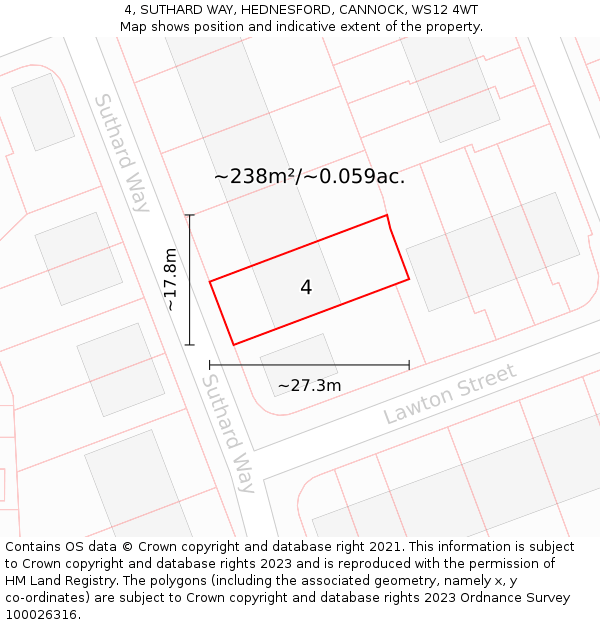 4, SUTHARD WAY, HEDNESFORD, CANNOCK, WS12 4WT: Plot and title map