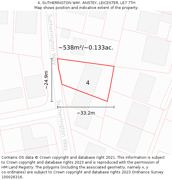 4, SUTHERINGTON WAY, ANSTEY, LEICESTER, LE7 7TH: Plot and title map