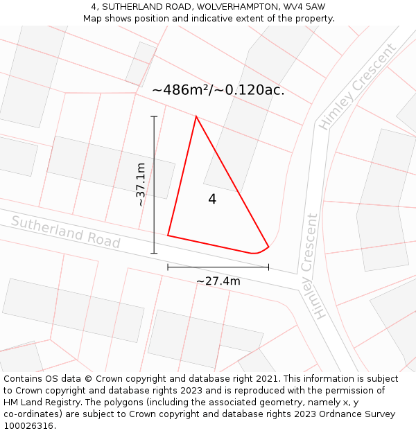 4, SUTHERLAND ROAD, WOLVERHAMPTON, WV4 5AW: Plot and title map