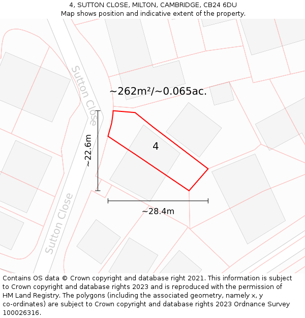 4, SUTTON CLOSE, MILTON, CAMBRIDGE, CB24 6DU: Plot and title map