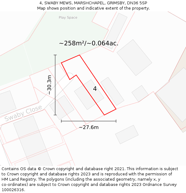 4, SWABY MEWS, MARSHCHAPEL, GRIMSBY, DN36 5SP: Plot and title map