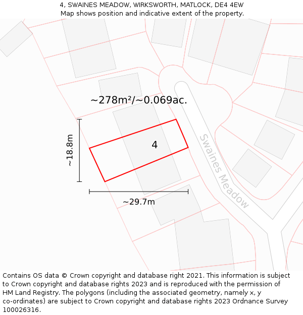 4, SWAINES MEADOW, WIRKSWORTH, MATLOCK, DE4 4EW: Plot and title map