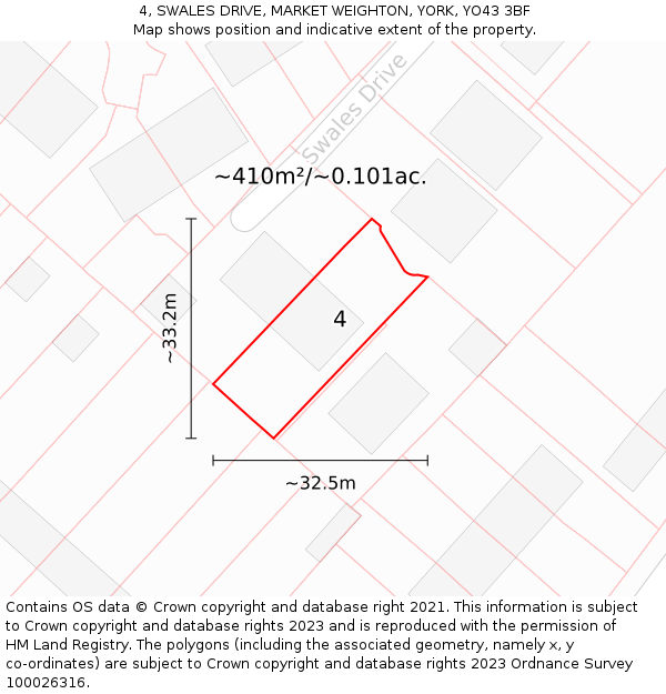 4, SWALES DRIVE, MARKET WEIGHTON, YORK, YO43 3BF: Plot and title map