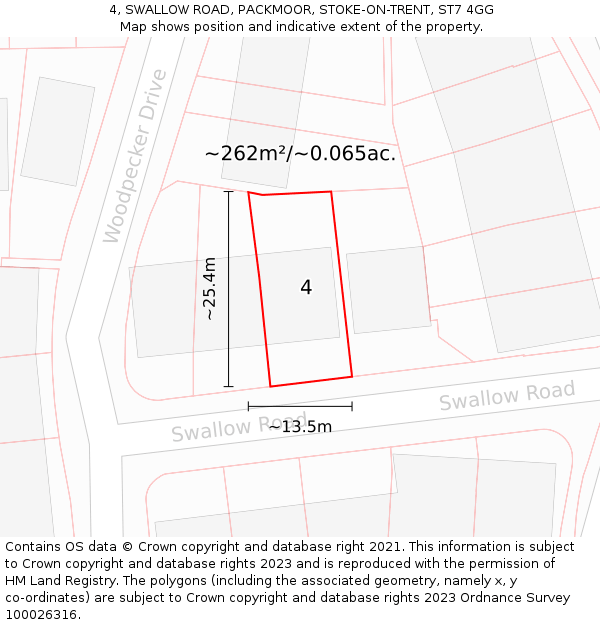 4, SWALLOW ROAD, PACKMOOR, STOKE-ON-TRENT, ST7 4GG: Plot and title map