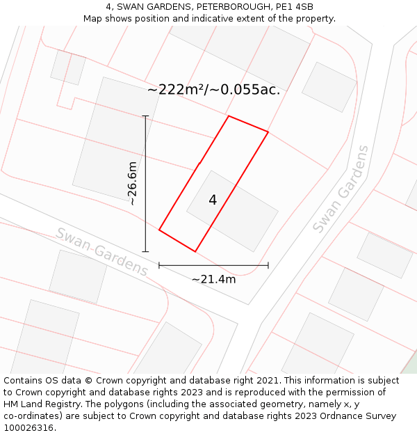 4, SWAN GARDENS, PETERBOROUGH, PE1 4SB: Plot and title map