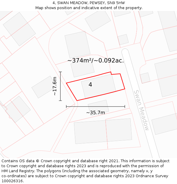 4, SWAN MEADOW, PEWSEY, SN9 5HW: Plot and title map