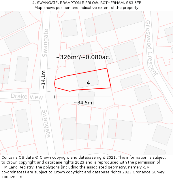 4, SWANGATE, BRAMPTON BIERLOW, ROTHERHAM, S63 6ER: Plot and title map