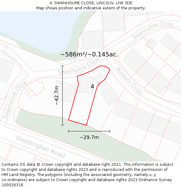 4, SWANHOLME CLOSE, LINCOLN, LN6 3DE: Plot and title map