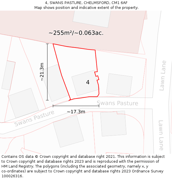 4, SWANS PASTURE, CHELMSFORD, CM1 6AF: Plot and title map