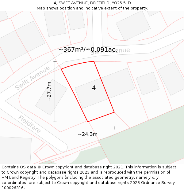 4, SWIFT AVENUE, DRIFFIELD, YO25 5LD: Plot and title map