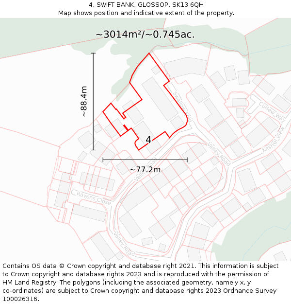 4, SWIFT BANK, GLOSSOP, SK13 6QH: Plot and title map