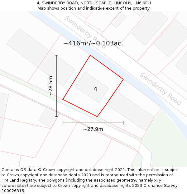 4, SWINDERBY ROAD, NORTH SCARLE, LINCOLN, LN6 9EU: Plot and title map