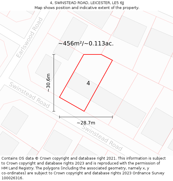 4, SWINSTEAD ROAD, LEICESTER, LE5 6JJ: Plot and title map