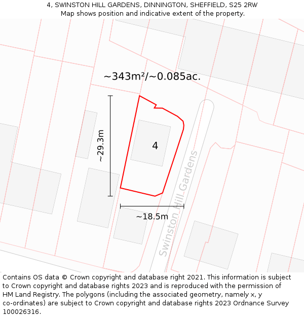 4, SWINSTON HILL GARDENS, DINNINGTON, SHEFFIELD, S25 2RW: Plot and title map