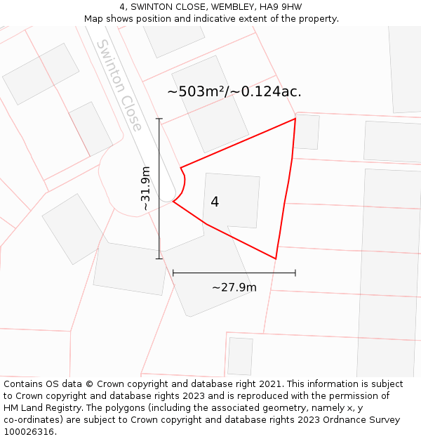 4, SWINTON CLOSE, WEMBLEY, HA9 9HW: Plot and title map