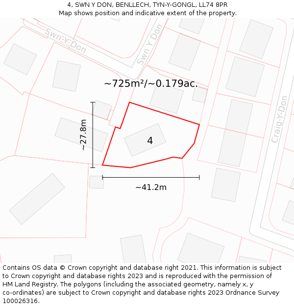 4, SWN Y DON, BENLLECH, TYN-Y-GONGL, LL74 8PR: Plot and title map